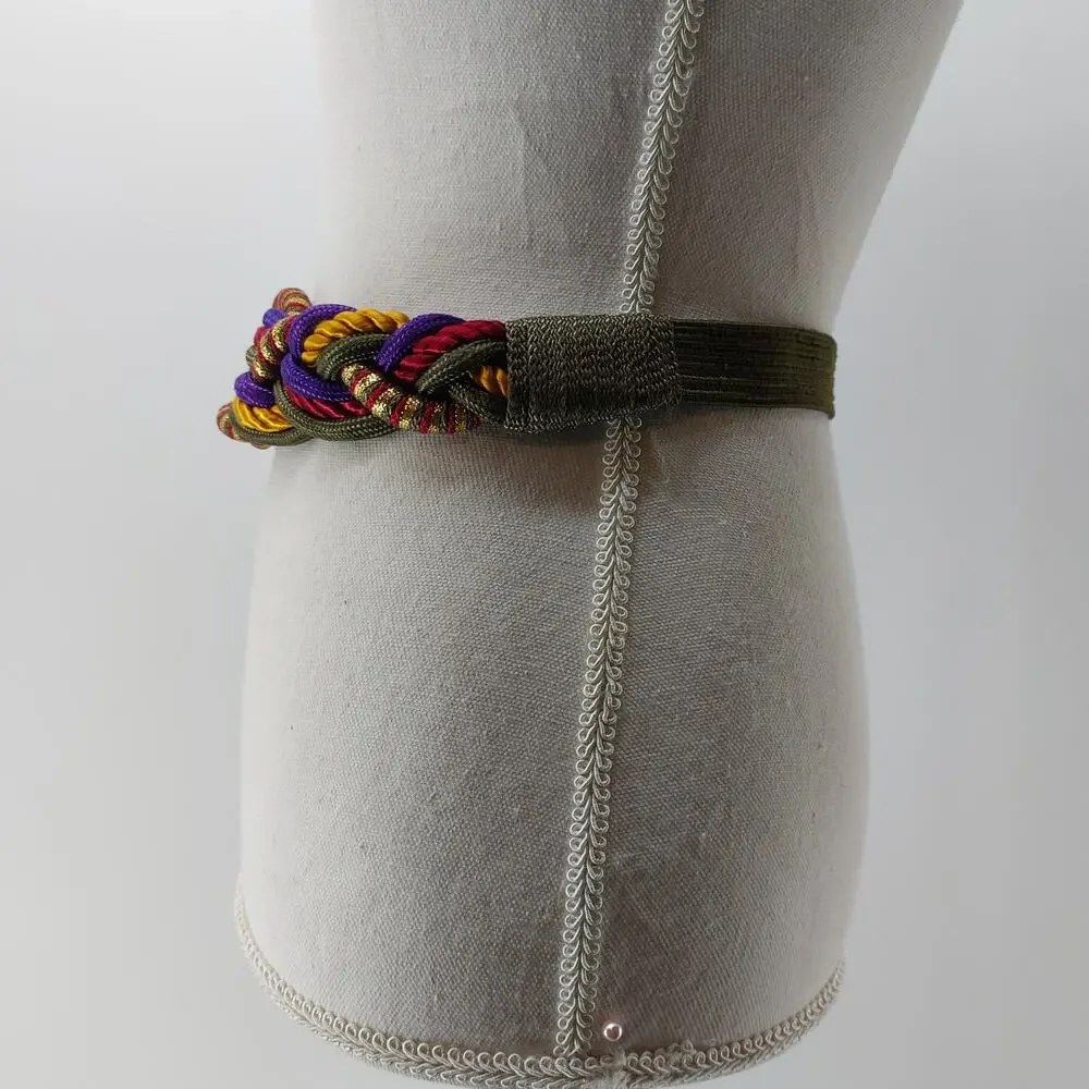 Vintage Macreme Braided Knotted Bohemian Multicolored Belt Small Medium